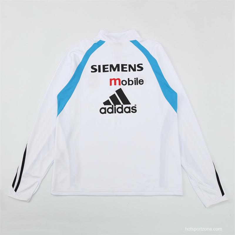 Retro 03/04 Real Madrid White Half Zipper Jacket+Long Pants