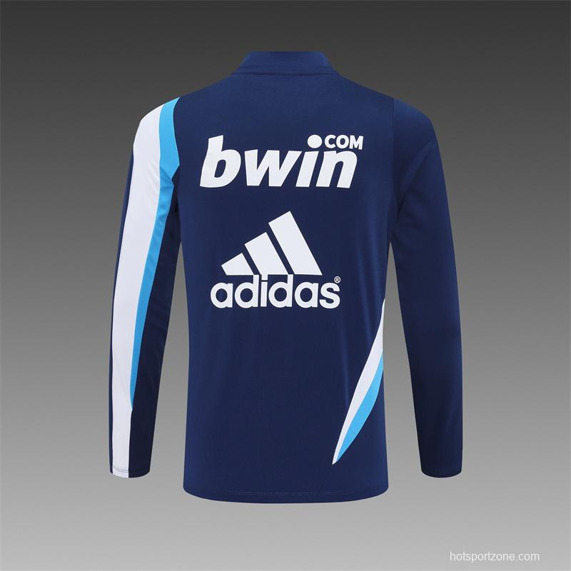 Retro 09/10 Real Madrid Royal Blue Half Zipper Jacket+Long Pants