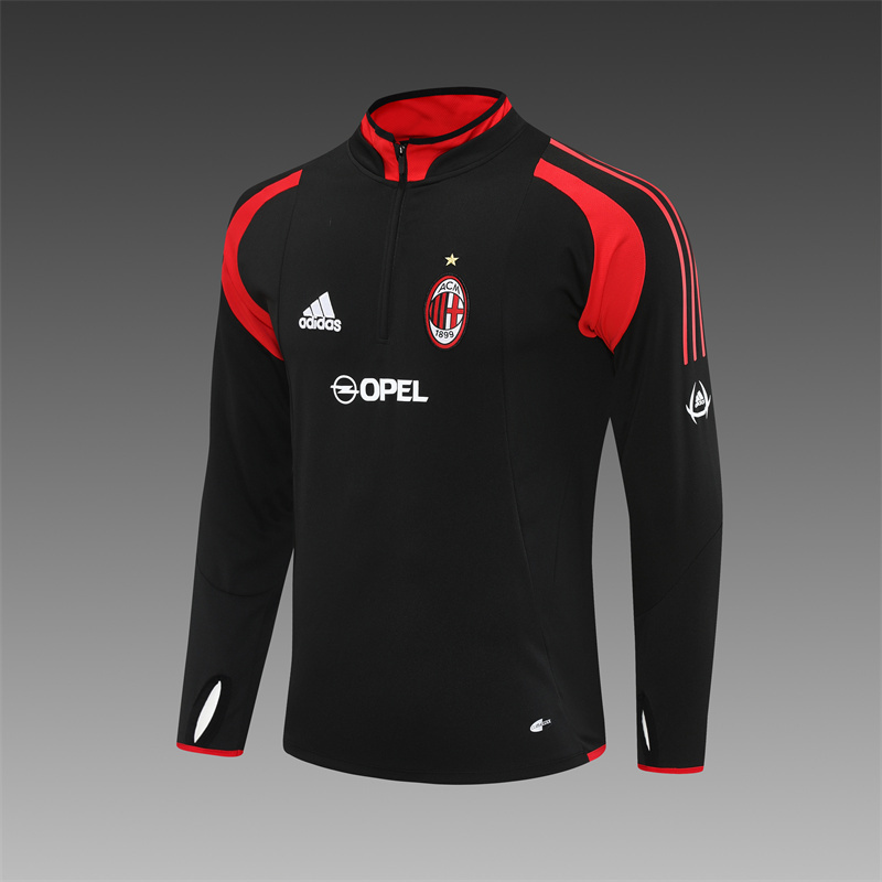 Retro 04/05 AC Milan Black Half Zipper Jacket+Long Pants