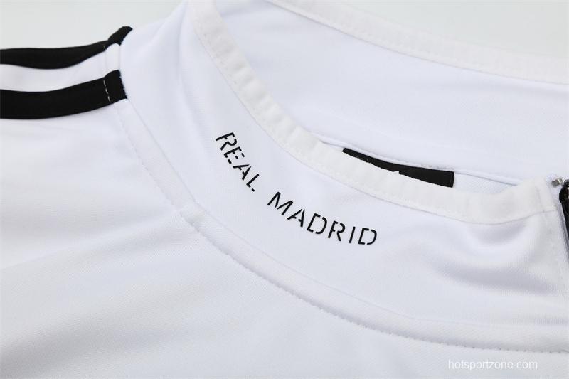 Retro 13/14 Real Madrid White Half Zipper Jacket+Long Pants
