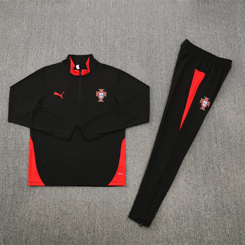 25/26 Portugal Black Half Zipper Jacket+Long Pants