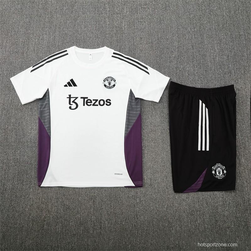 25/26 Manchester United White Purple Short Sleeve+Soccer Shorts