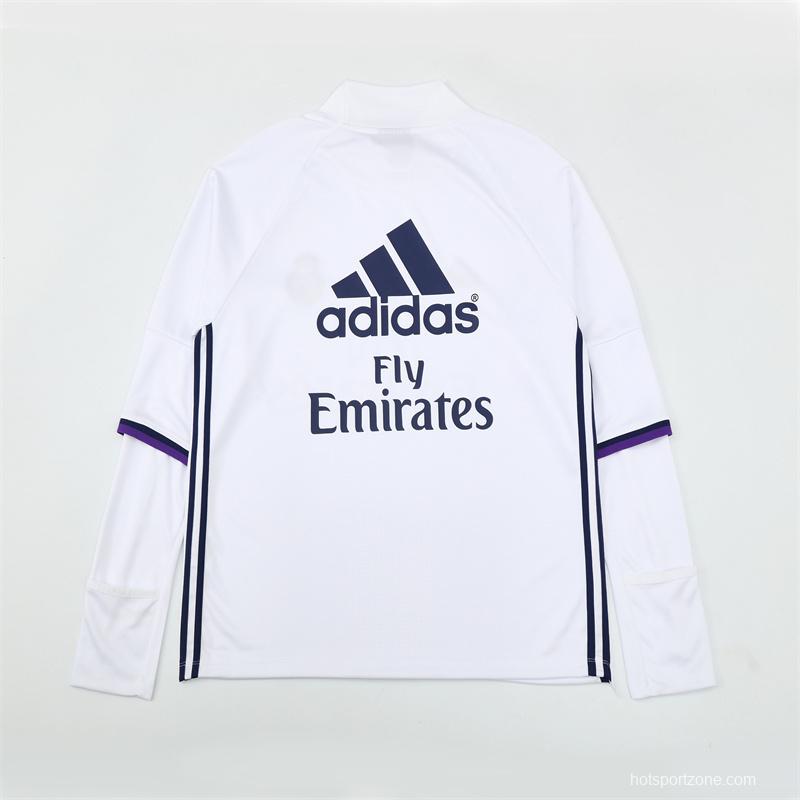Retro 16/17 Real Madrid White Half Zipper Jacket+Long Pants