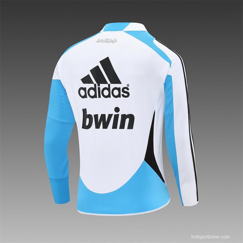 Retro 12/13 Real Madrid White/Blue Half Zipper Jacket+Long Pants