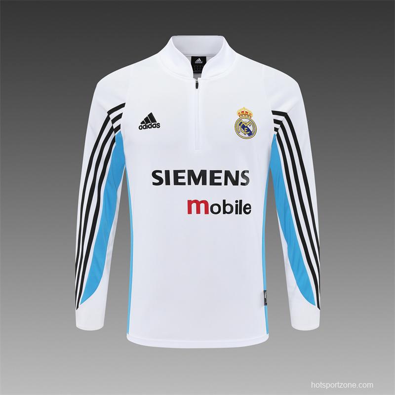 Retro 03/04 Real Madrid White Half Zipper Jacket