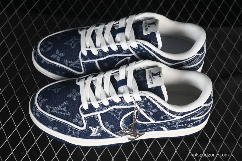 Nike SB Dunk Low LV Collaboration Deep Blue Denim High-End Custom Low-Top Casual Skate Shoes - SC0601-469