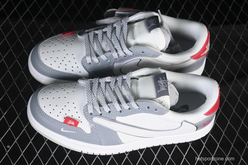 Nike Travis Scott x Fragment Design x Air Jordan 1 Low OG SP AJ1 White Grey Red Sole Low Top Casual Sneakers - DZ5899-006