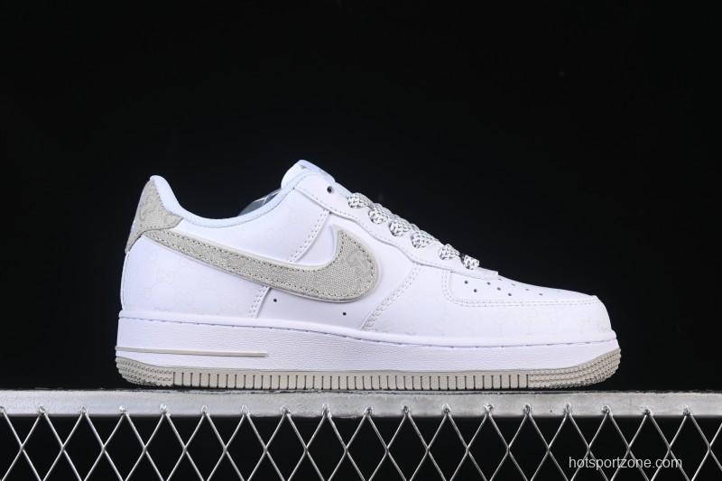 Nike Air Force 1 '07 Low Gucci Collaboration Light Gray Denim Glow-in-the-Dark Low-Top Casual Sneakers - XX3168-197