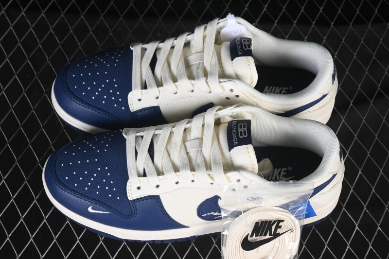 Nike SB Dunk Low Collaboration Off-White Canvas Blue Swoosh High-End Custom Low-Top Casual Skate Shoes - XD1588-230