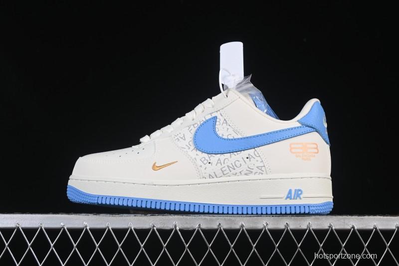 Nike Air Force 1 '07 Low Balenciaga Collaboration White Blue Gold Casual Sneakers - YF9511-803