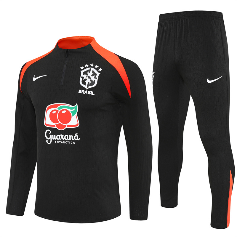 Player Version 25/26 Brazil Black Half Zipper Jacket+Long Pants