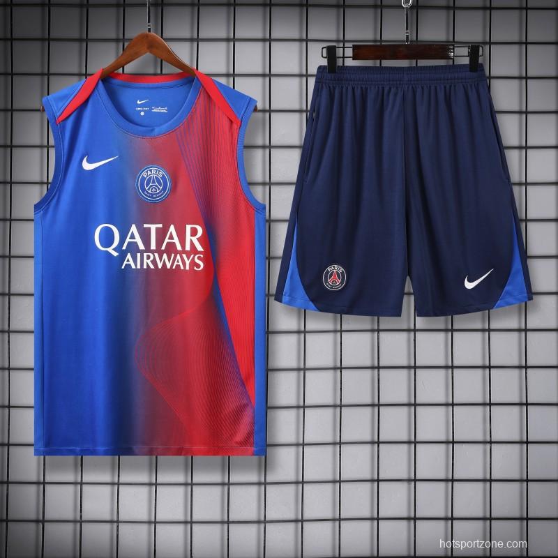 25/26 PSG Red/Blue Vest Jersey+Shorts