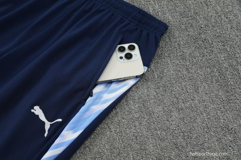 25/26 Manchester City White with Sky Blue Diagonal Stripes Half Zipper Jacket Tracksuit +Long Pants