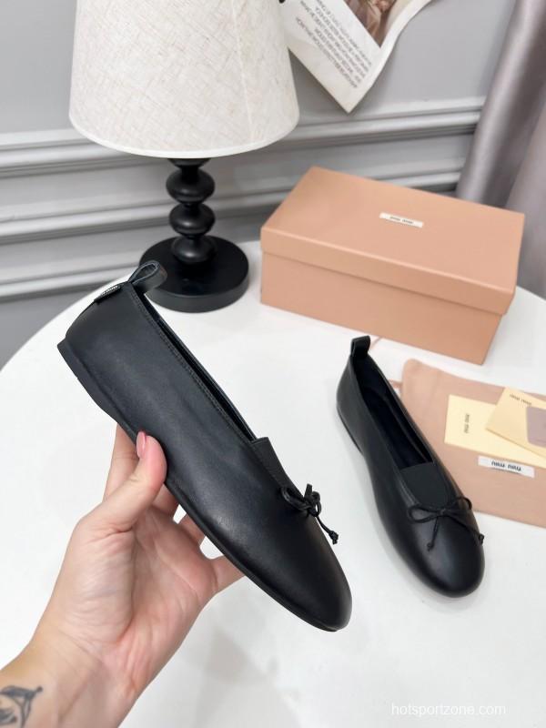 Miu Miu Ballerina Flats with Bow Mary Jane Design - LY00260
