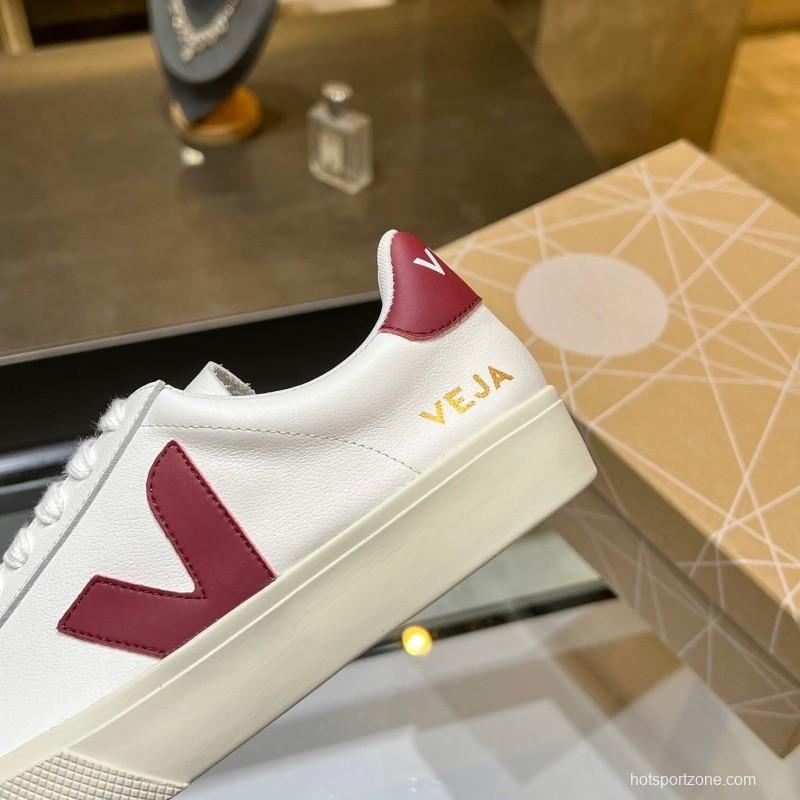 VEJA Classic White Sneakers V Logo Lace-Up Retro Flat Platform Casual Sports Shoes - LY00220
