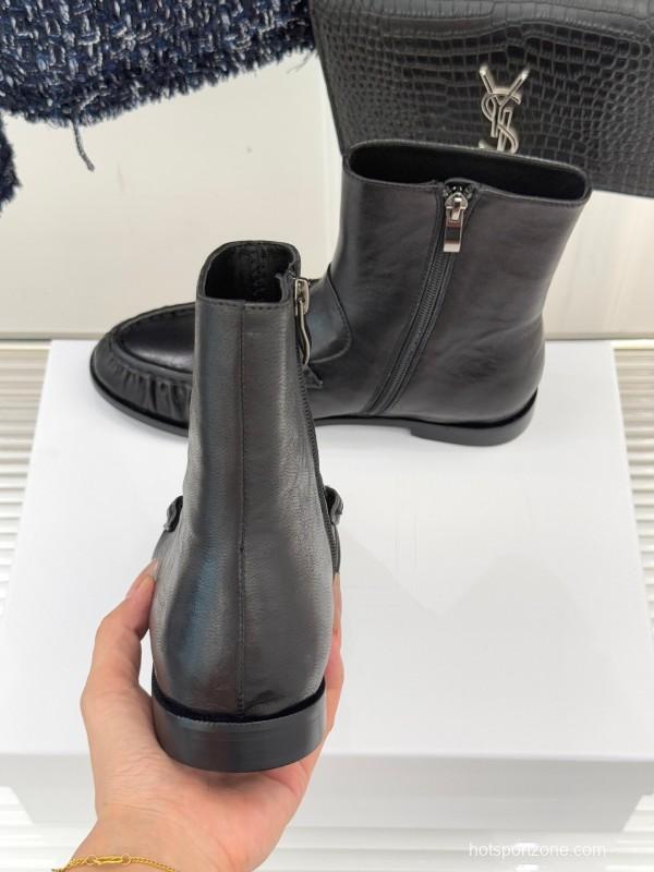 Saint Laurent YSL Letter Loaf Short Boots with Pleated Trim - KFY00430