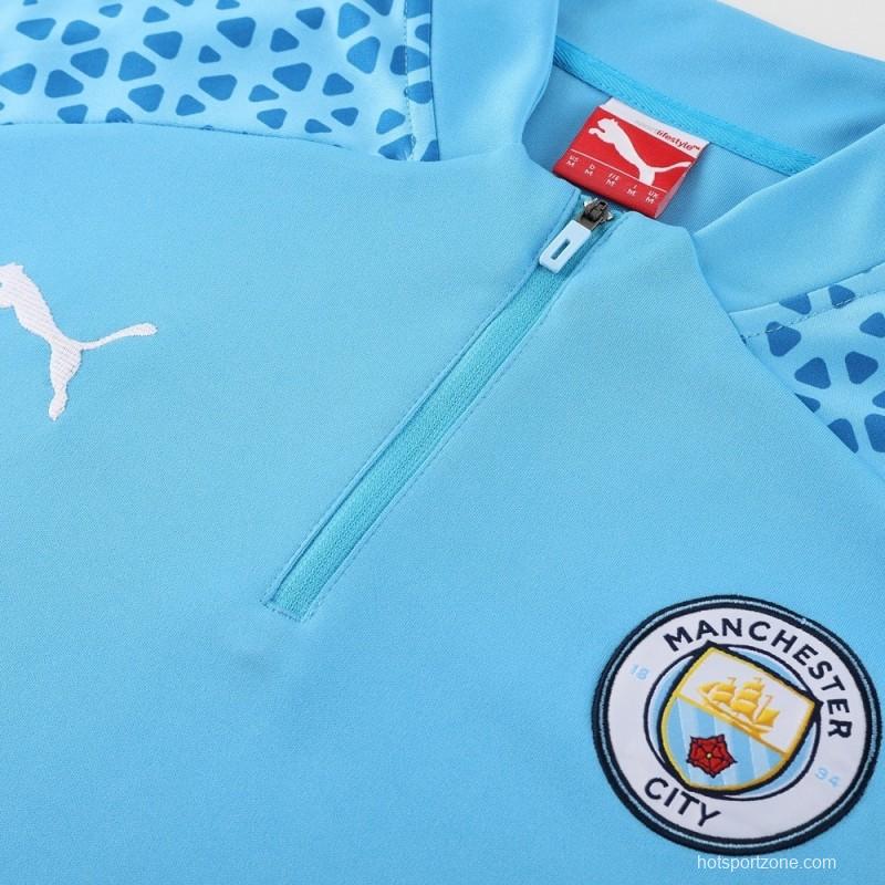 25/26  Manchester City Sky Blue Half Zipper Jacket+Long Pants