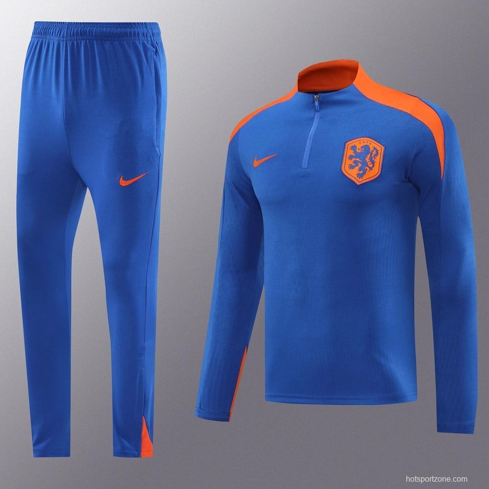 2025 Netherlands Blue Half Zipper Jacket+Long Pants