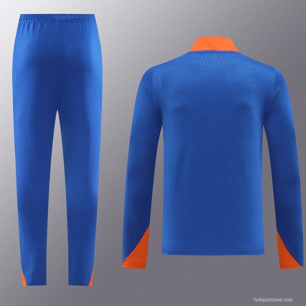 2025 Netherlands Blue Half Zipper Jacket+Long Pants