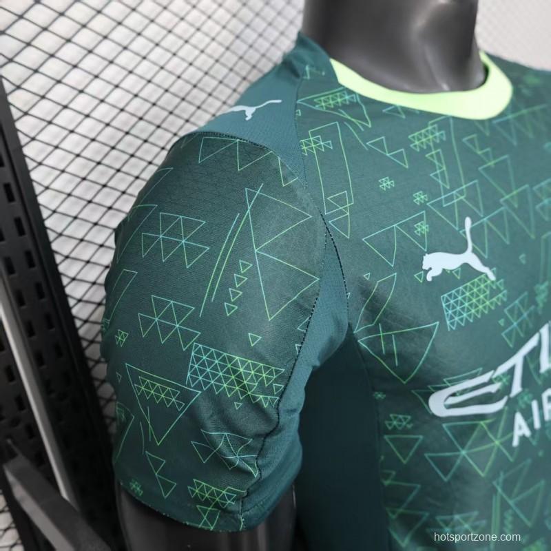 25/26 Player Version  Manchester City Third Dark Green with Geometric Triangle Pattern Jersey