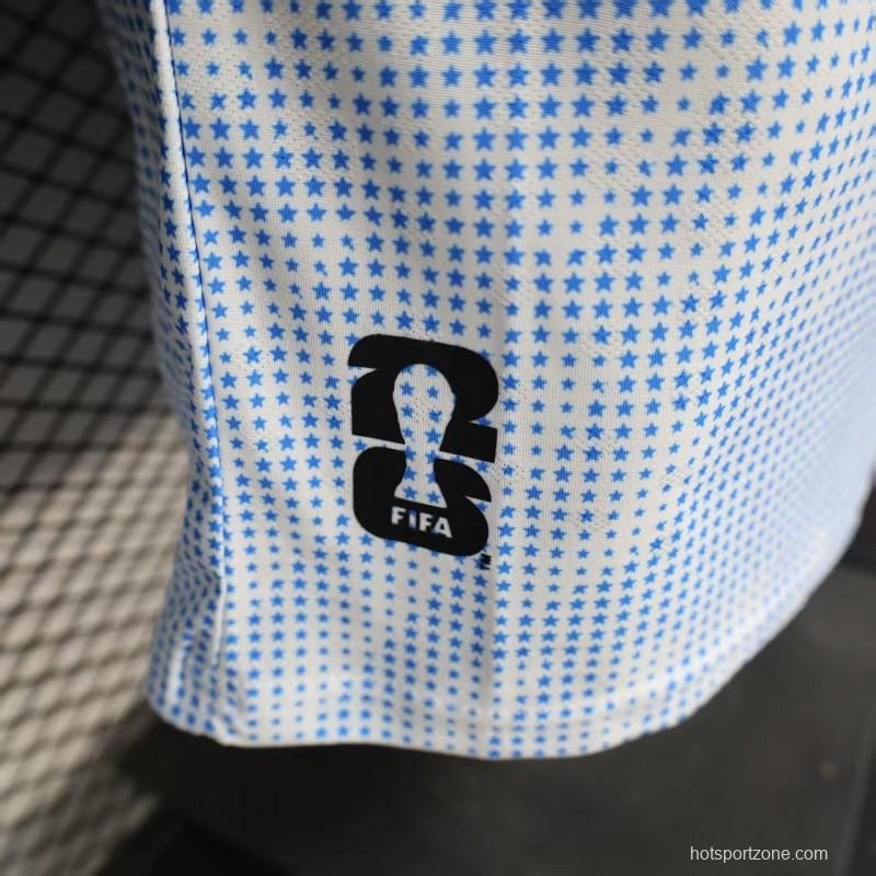 2025 Player Version  USA  Away White with Blue Halftone Gradient Pattern World Cup Commemorative Jersey