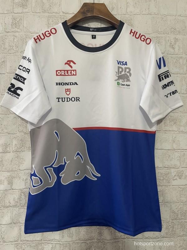 2025 F1 Red Bull Racing White and Blue with Silver Bull Logo Jersey