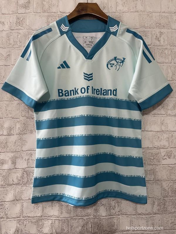 24/25 Munster Light Blue with Teal Hoops and Irish Text Third Jersey