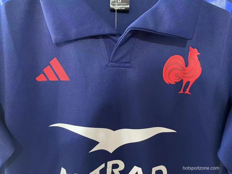 2025 France Navy Blue with Tricolor Stripes Home Jersey