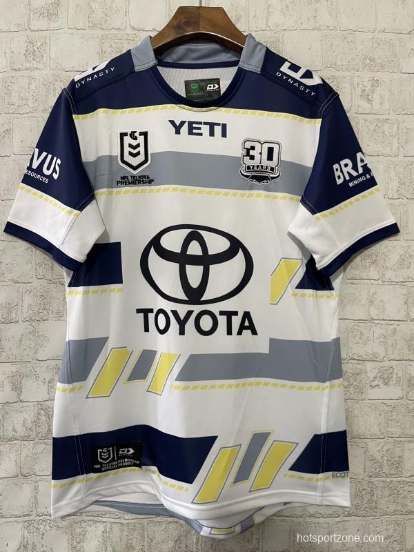 2025 North Queensland Cowboys White Navy Grey 30 Years Anniversary Away Jersey