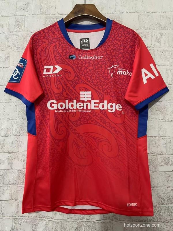 25/26 Tasman Mako Red with Maori Tribal Pattern Jersey