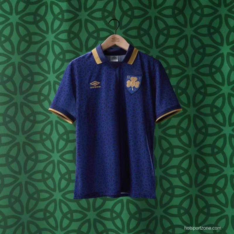 2025 Ireland Blue with Gold Trim and Geometric Pattern Jersey