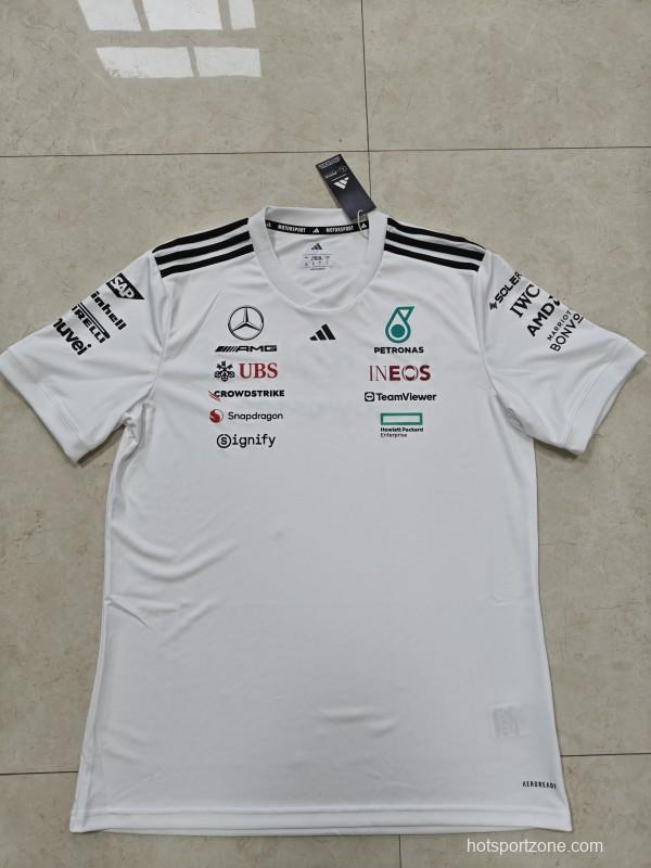 2026 Mercedes-AMG Petronas F1 Team White with Black Shoulder Stripes Shirt