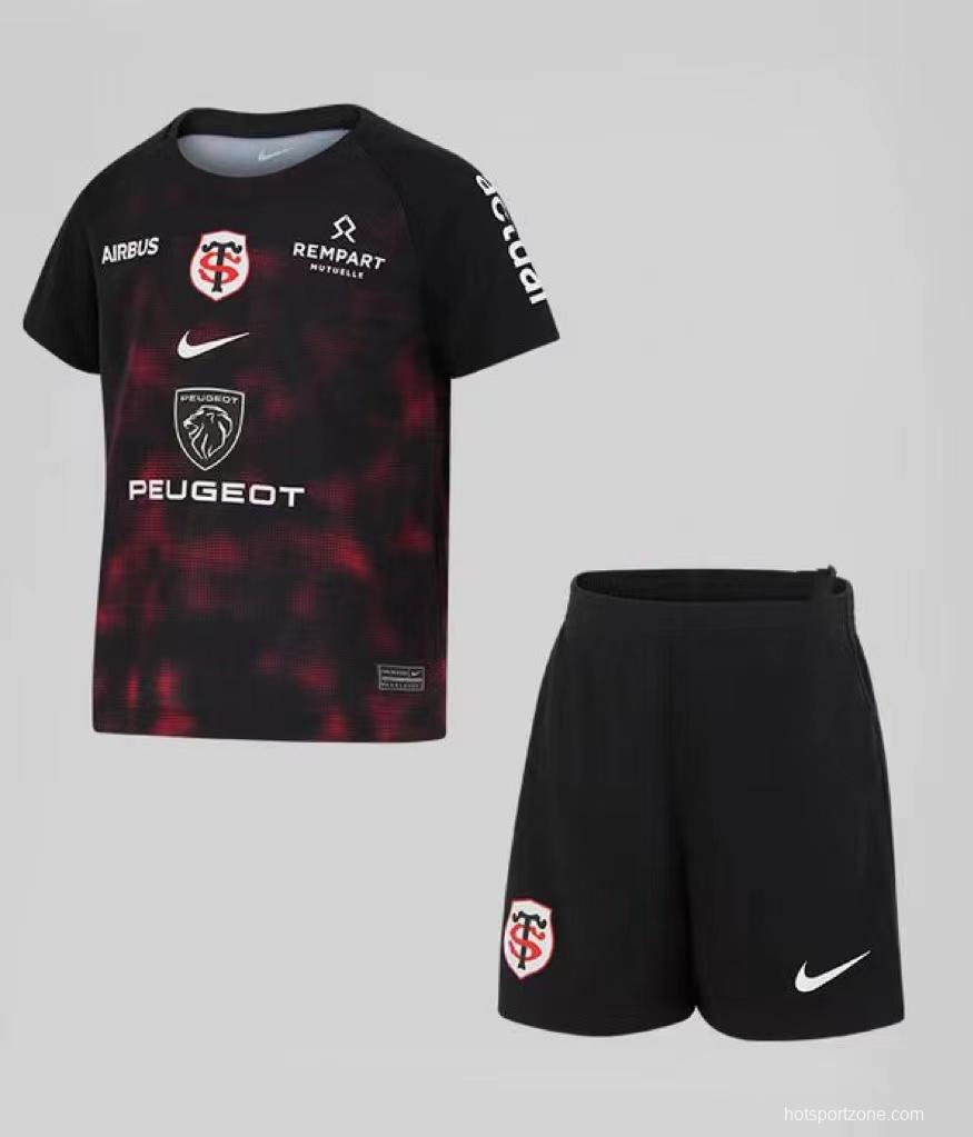 24/25 Kids Stade Toulousain Black with Red Pixel Pattern Home Jersey Kit