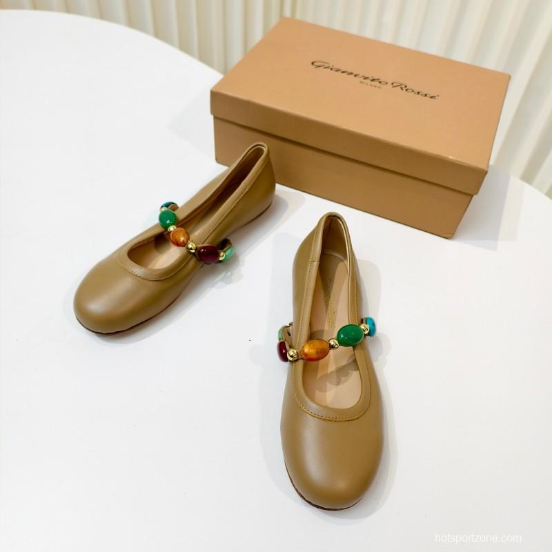 Gianvito Rossi Bohemian Style Turquoise Flat Ballet Shoes - LY00320