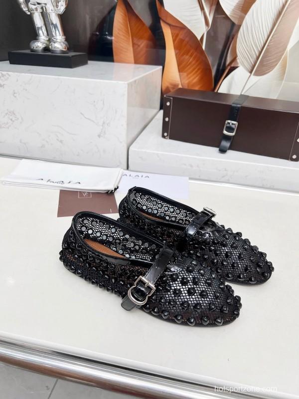 Alaia 2025/SS Beaded Hollow-out Ballet Shoes with Built-in Arch Support - LY00280