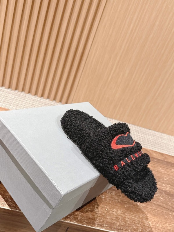 Balenciaga Paris World Limited Edition Series Embroidered Platform Shearling Slippers - AS00200