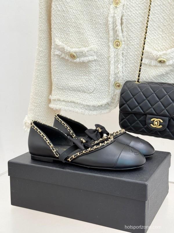 Chanel 2025 SS Hollow Chain Bow Mary Jane Shoes - KFY00290/KFY00300