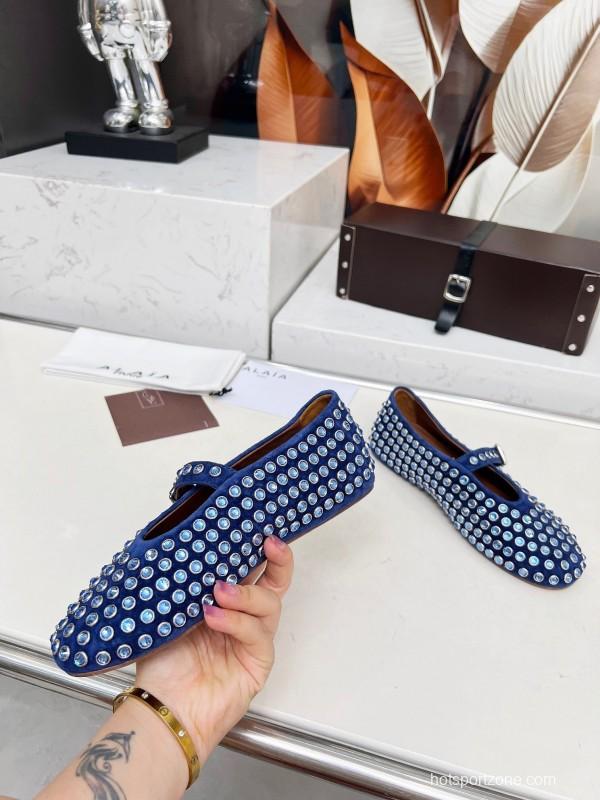 Alaia 2025/SS Crystal-Studded Ballet Dance Shoes with 0.8CM Inner Height - LY00340