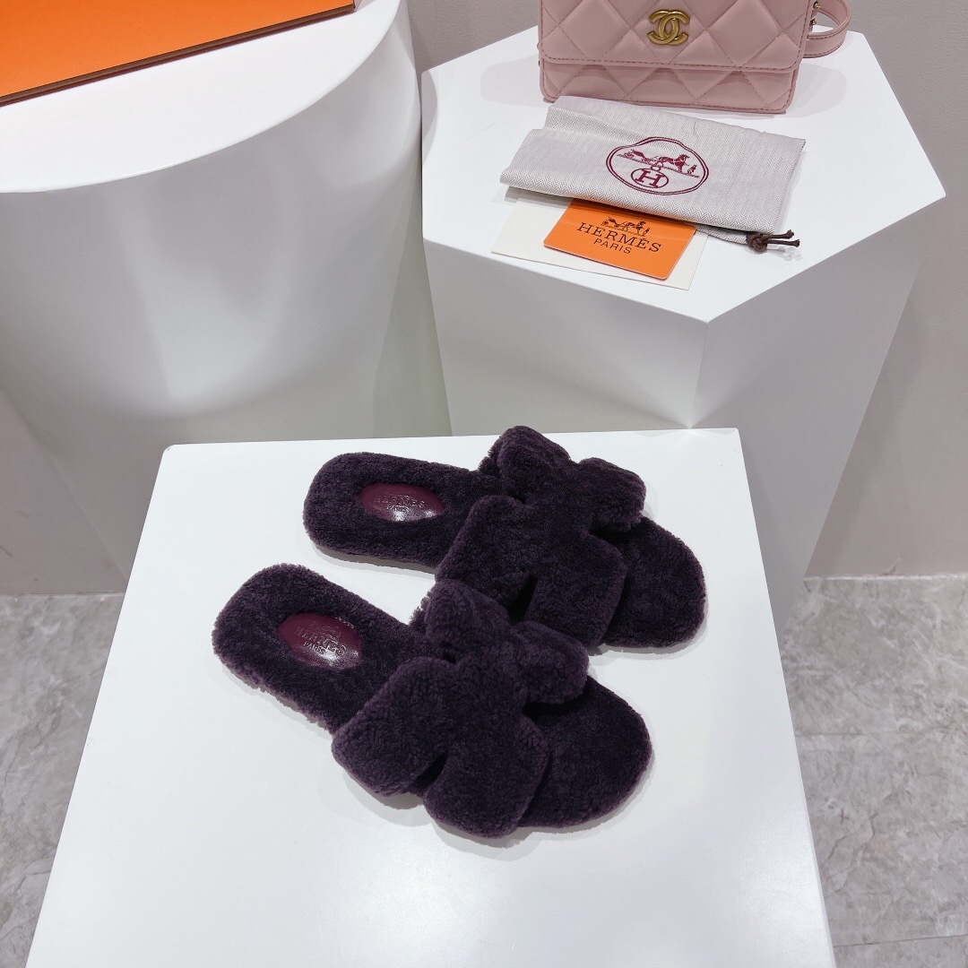 Hermes Teddy Wool H Slippers Flat Fur Slippers - LY00240