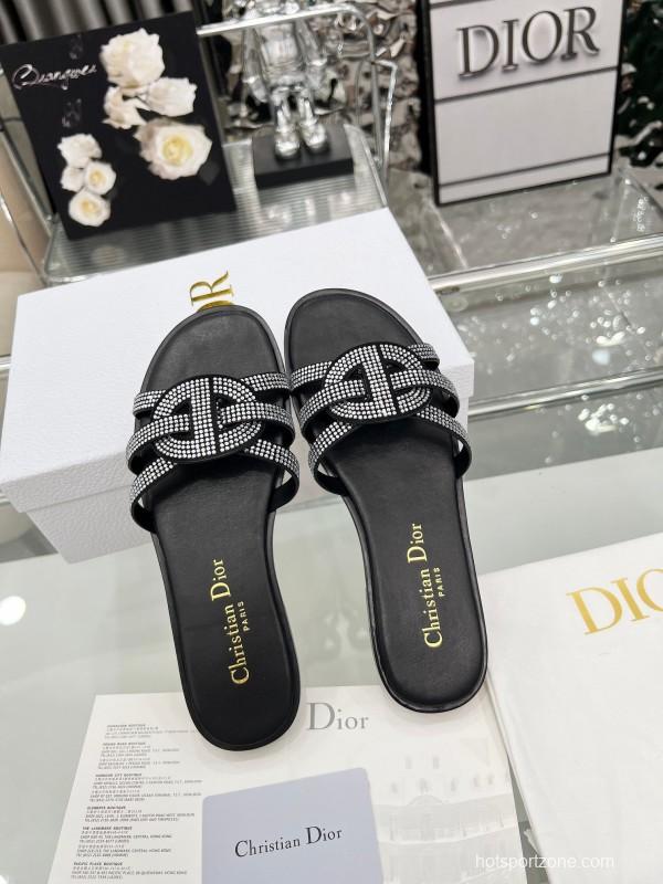 Dior D-Lane Sandals Hollow-out Design with Gold Embellishments - LY00220/LY00260