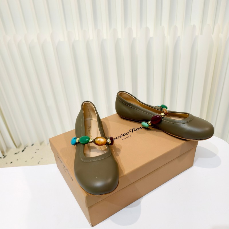 Gianvito Rossi Bohemian Style Turquoise Flat Ballet Shoes - LY00320
