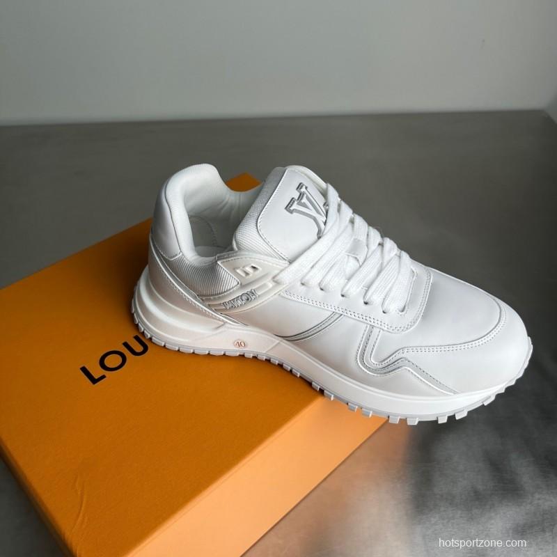 Lv Leather Round Toe Lace-Up Flat Low Top Casual Lifestyle Shoes - YC