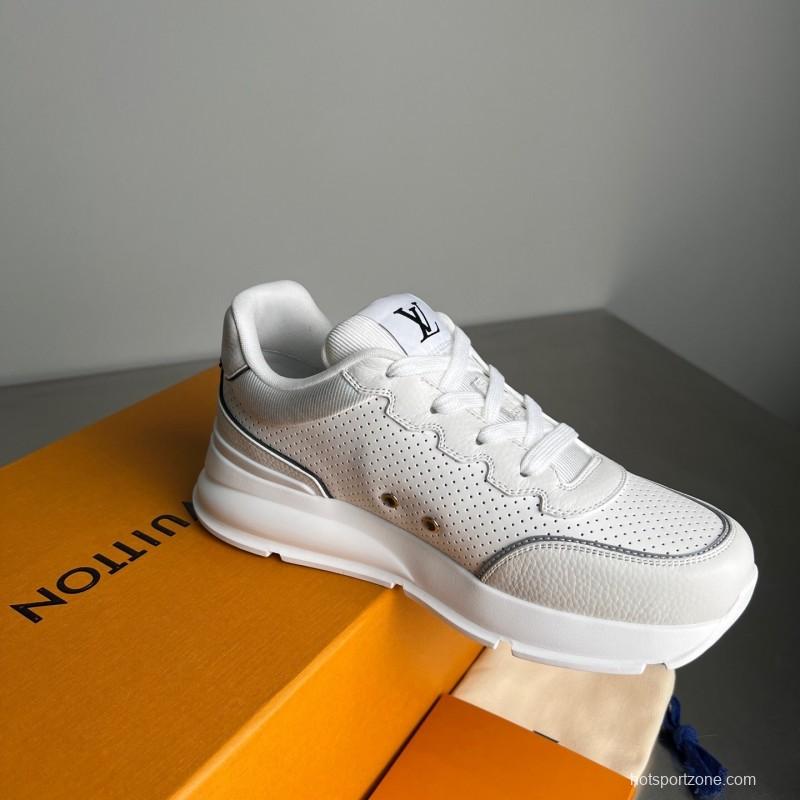 Lv Classic Leather Round Toe Lace-Up Low Top Casual Shoes - YC