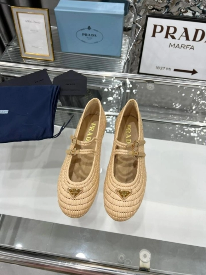 Prada Summer New Raffia Ballet Flats - KFY00340