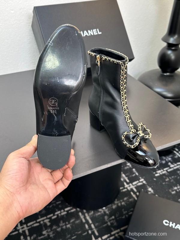 Chanel 2025/SS Chain Bow Chunky Heel Ankle Boots - LY00370