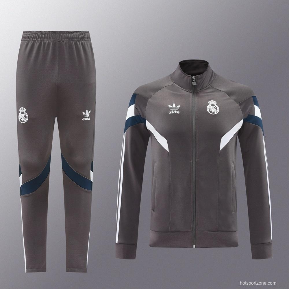 25/26 Real Madrid Light Grey Full Zipper Jacket+Long Pants