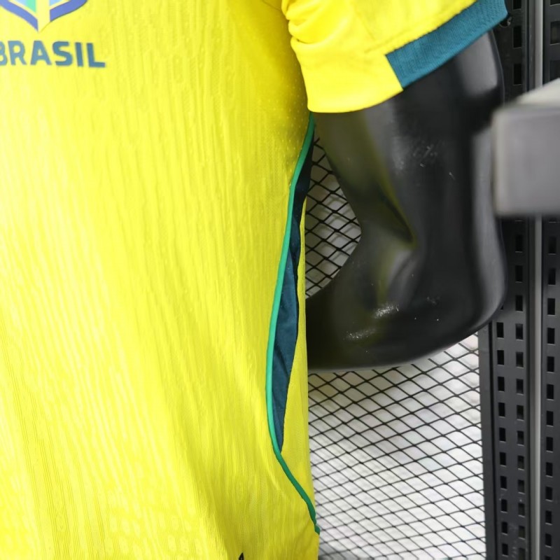 Player Version 2026 Brazil Home Yellow with Vertical Stripe Pattern Jersey