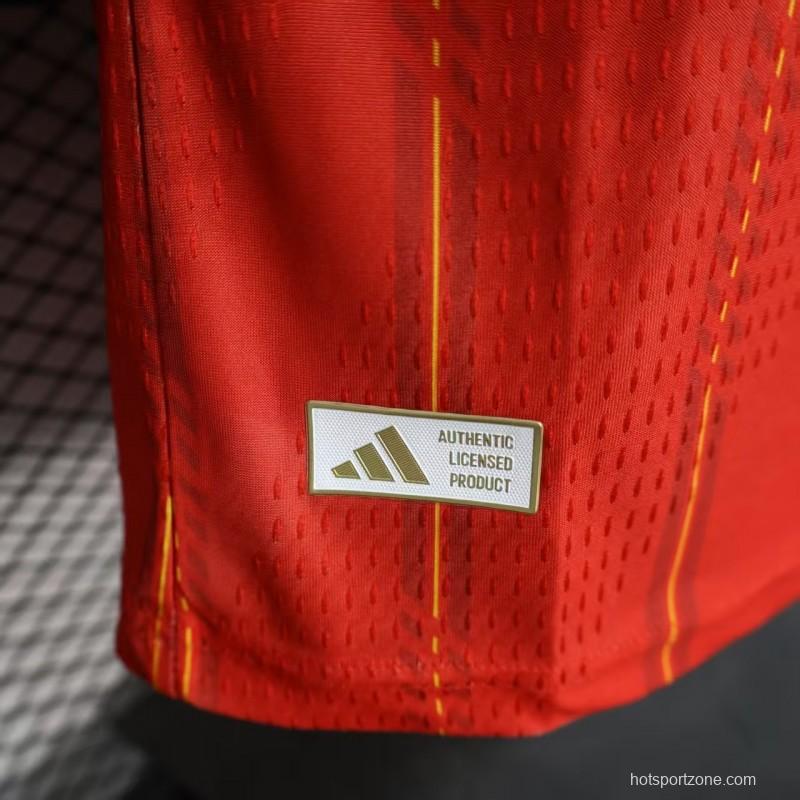 Player Version 2026 Spain Home Long Sleeve Red with Vertical Stripe Pattern Jersey