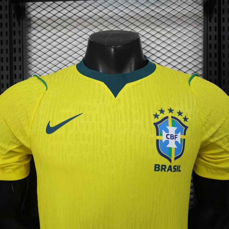 Player Version 2026 Brazil Home Yellow with Vertical Stripe Pattern Jersey