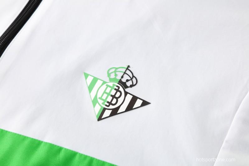 25/26 Real Betis White Black Green  Full zipper Jacket Tracksuit+ long pants